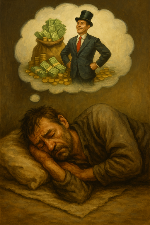 Poor man dreaming of becoming rich
