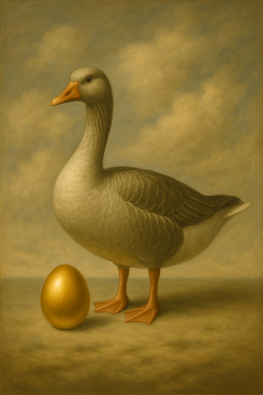 A goose standing beside a golden egg, symbolizing the steady tax-saving benefits of an S-Corporation for profitable business owners