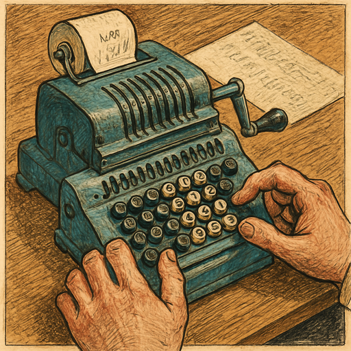 Hands operating a vintage adding machine, symbolizing the careful tax calculations involved in comparing S-Corp and GILTI tax outcomes